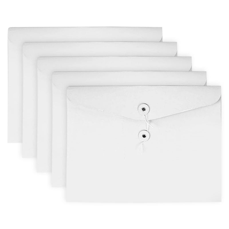VANRA Kraft String Envelope File Folder Project Pockets File Jacket Document Organizer Flat-No Expansion A4 Letter Size (White, Pack of 5) - Image 1